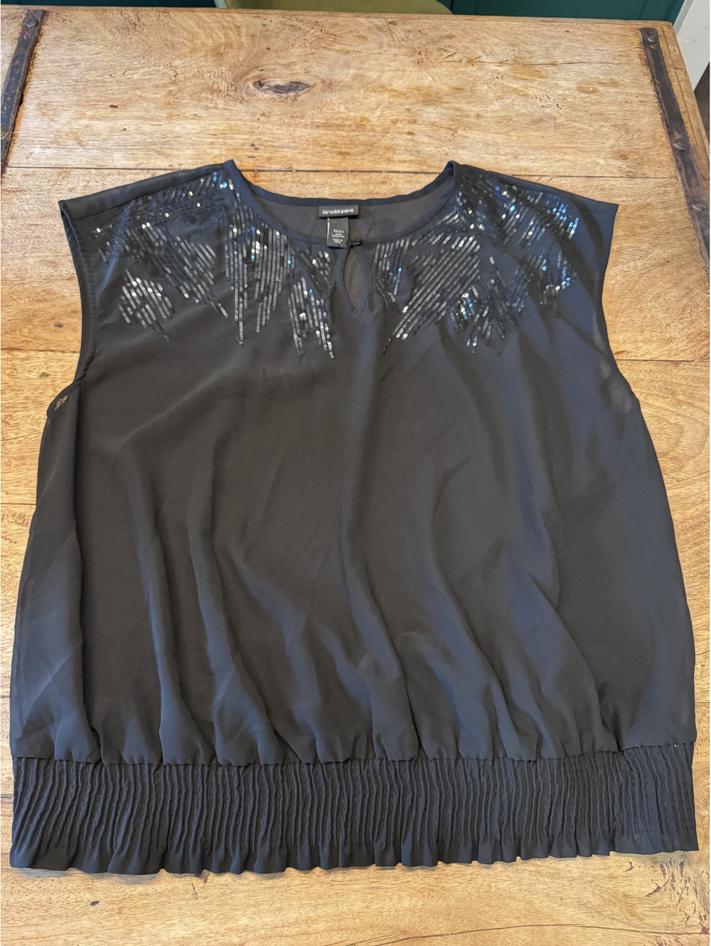22/24 Womens Lane Bryant Party Shirt Black Chiffon Sequin Bubble Blouse